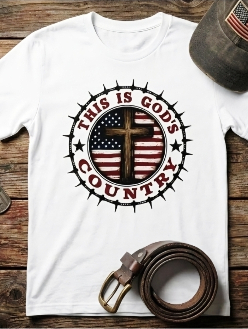 God’s Country Christian Flag Cross Tee | Patriotic Western Shirt | Rustic Faith